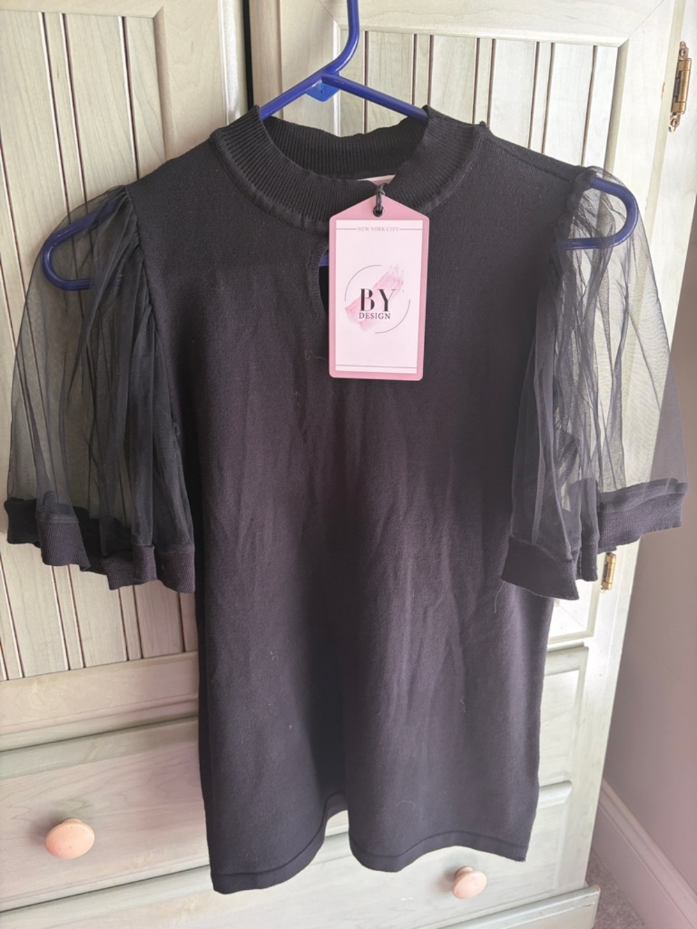 BY Design Black Puff Sleeve Knit Top